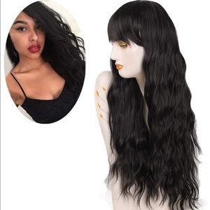 Long Black Wig with Bangs